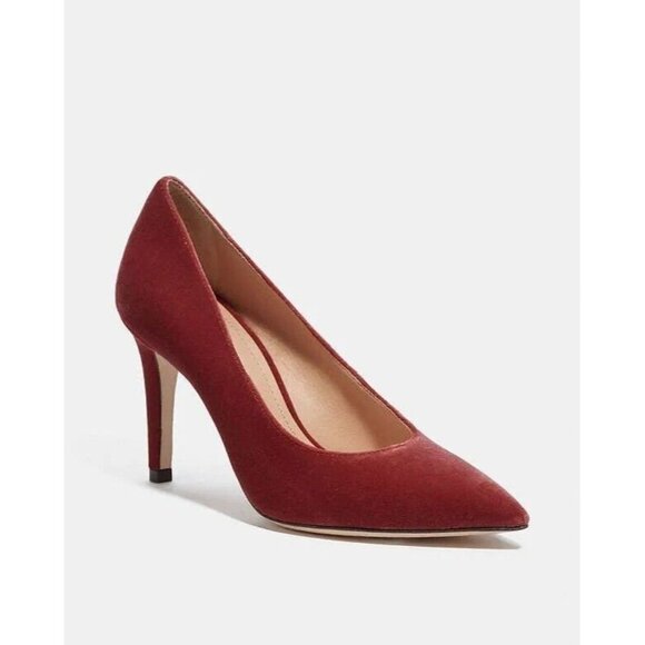 COACH Skyler Velvet Pump Women Size 9.5B Burgundy Velvet Slip On Stiletto Heels - Picture 1 of 6